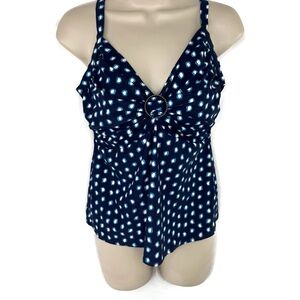 Coco Reef Navy Blue with Blue dots Tankini Top 34 DD bra size swim wear.